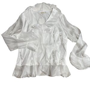 Ursime 3XL Organza Top New w/ Tags Pure White Shimmer‎ Sheer Sleeves Side Zip